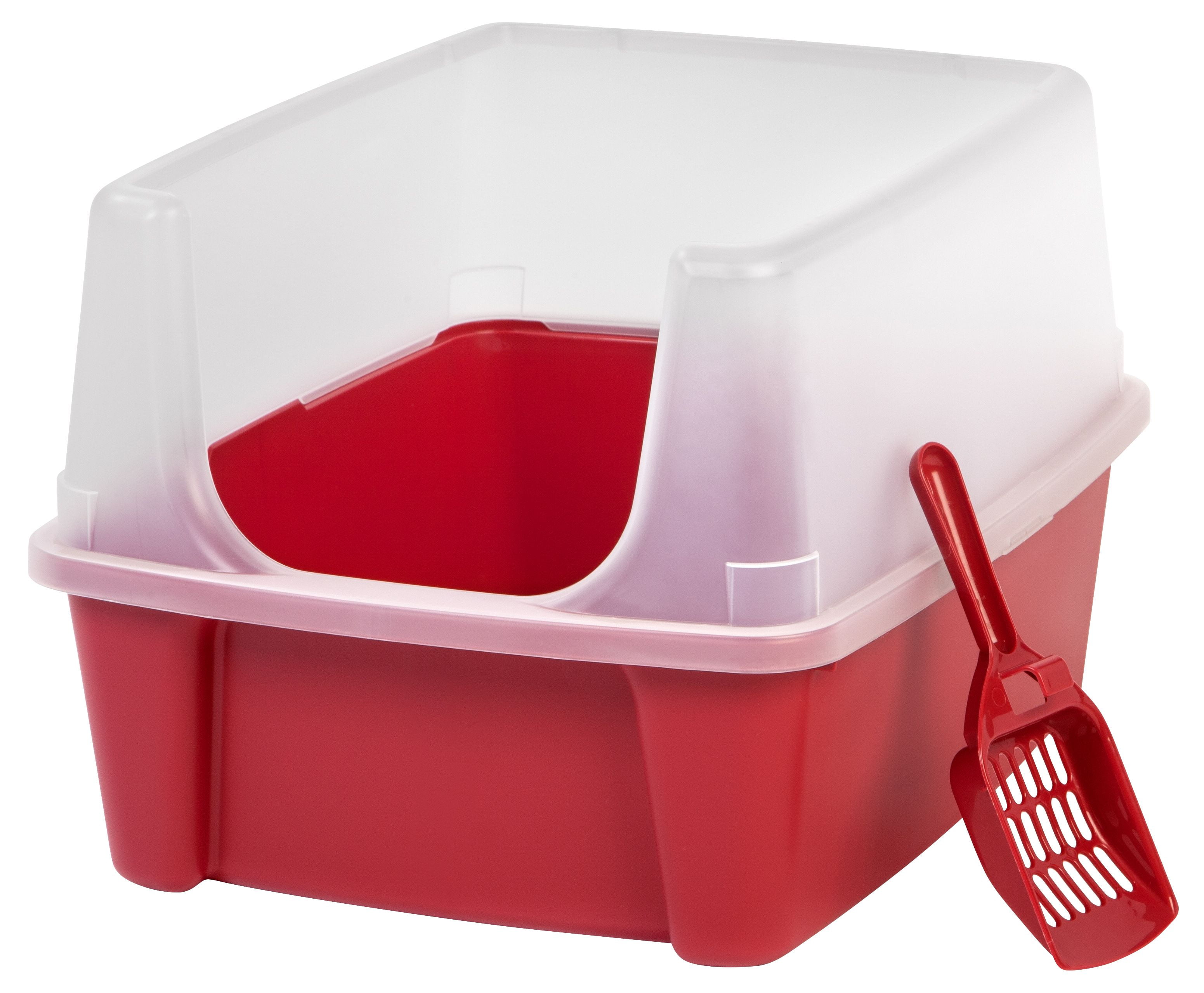 IRIS OpenTop Cat Litter Box with Shield and Scoop, Red