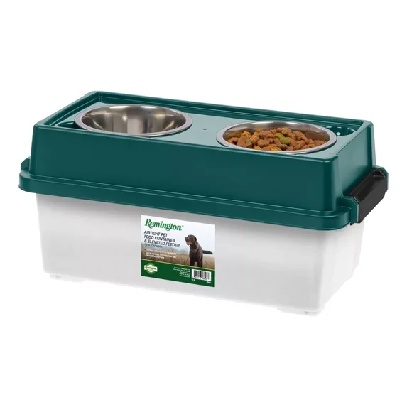 IRIS Remington 13lbs/12qt Medium Elevated Dog Food Bowl with Airtight Pet Food Storage Container, Green