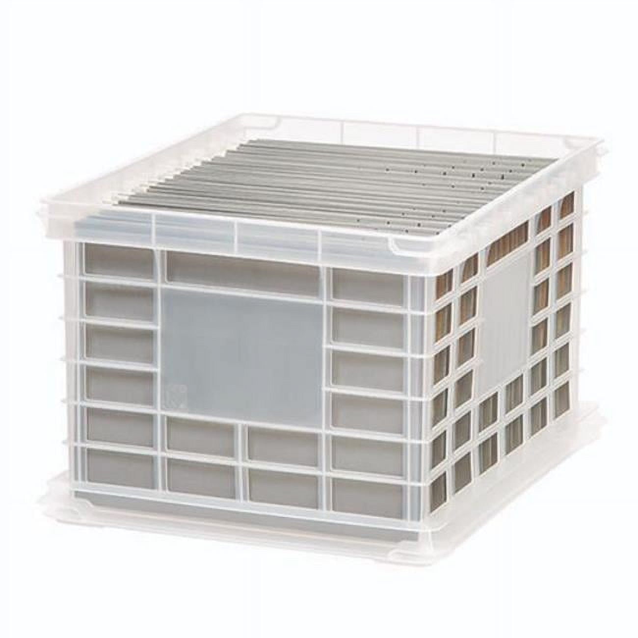 Clear Durable Plastic File Storage Crate with Rails