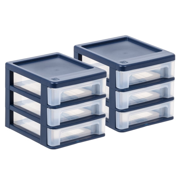IRIS Small 3 Drawer Countertop Organizer, 2 Pack - Navy Blue