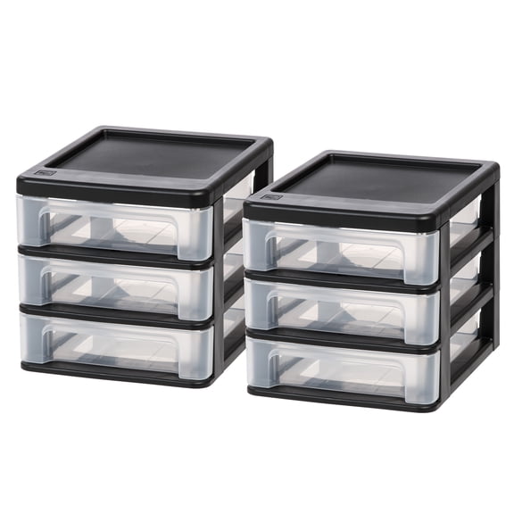 Open Box IRIS Small 3-Drawer Plastic Desktop Organizer, Stackable Office School Stationery Makeup Bathroom Utility, 2Pk
