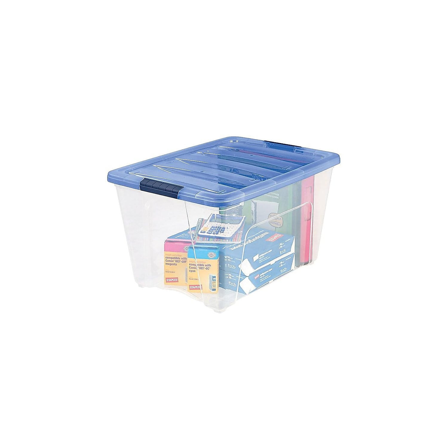 IRIS 28 quart Storage Box External Dimensions 24 Width x 16.3 Depth x 6  Height 7 gal Snap in Lid Closure Stackable Plastic Clear For Clothes Shoes  1 Each - Office Depot