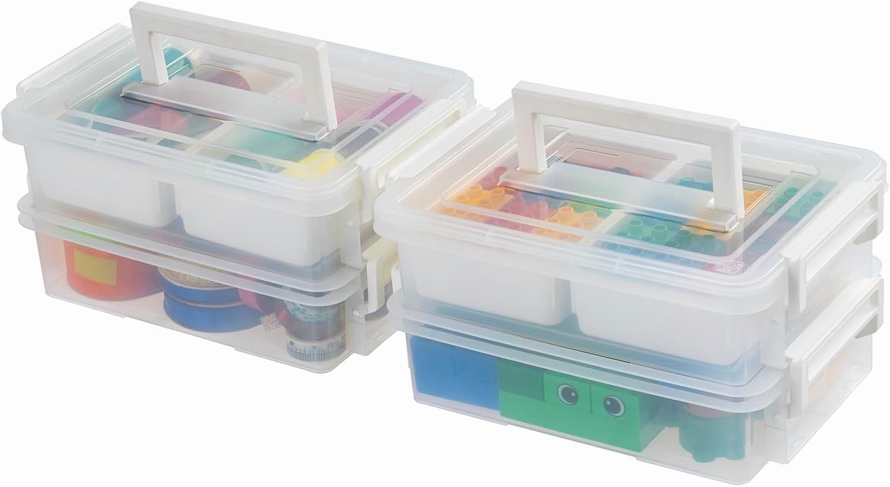 IRIS 1 Qt Plastic Storage Bin with Lid, White, Stackable Craft and Sensory Organizer for Home or Office, 2Pk