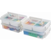 IRIS 1 Qt Plastic Storage Bin with Lid, White, Stackable Craft and Sensory Organizer for Home or Office, 2Pk