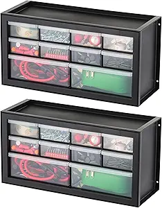 IRIS 10 Drawer Parts Organizer Storage Cabinet, Black, 2Pk