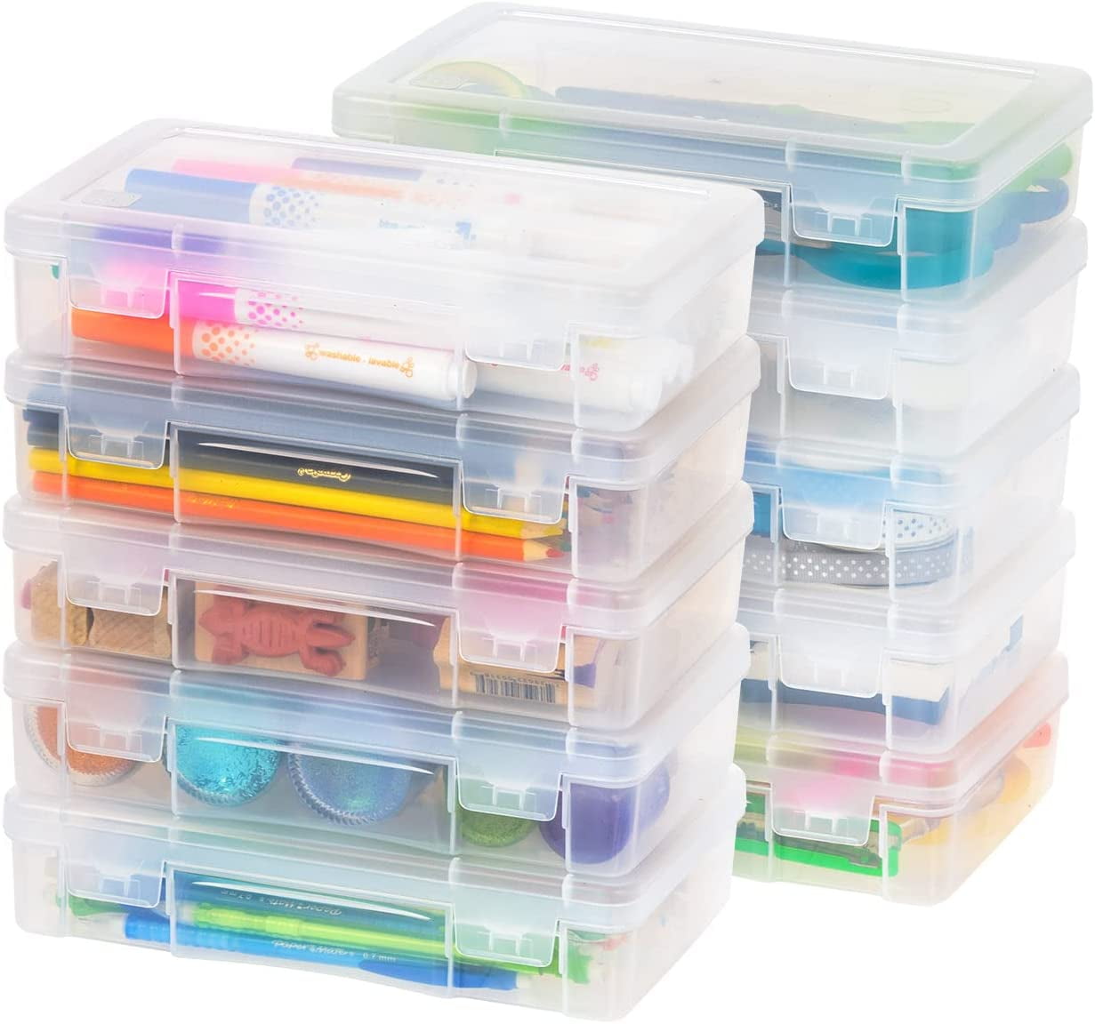 Bead Organizer Box, 30Pcs Small Clear Plastic Bead Storage Containers, 1  Craft Storage Box with Hinged Lid, 1 Sheet Label Sticker, Mini Storage Box