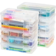 IRIS USA 10 Pack Plastic Hobby Art Craft Supply Organizer Storage Containers with Latching Lid, for Pens & Pencil Case, Ribbons, Wahi Tape, Beads, Sticker, Yarn, Ornaments, Stackable, Clear, Medium