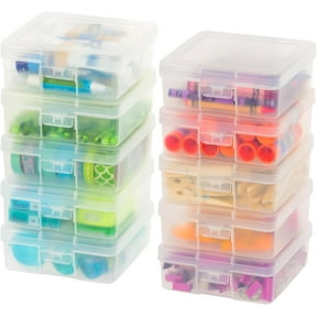 IRIS USA 10 Pack Small Plastic Hobby Art Craft Supply Organizer Storage Containers with Latching Lid, for Pencil Case, Crayon, Ribbons, Wahi Tape, Beads, Sticker, Yarn, Ornaments, Stackable, Clear