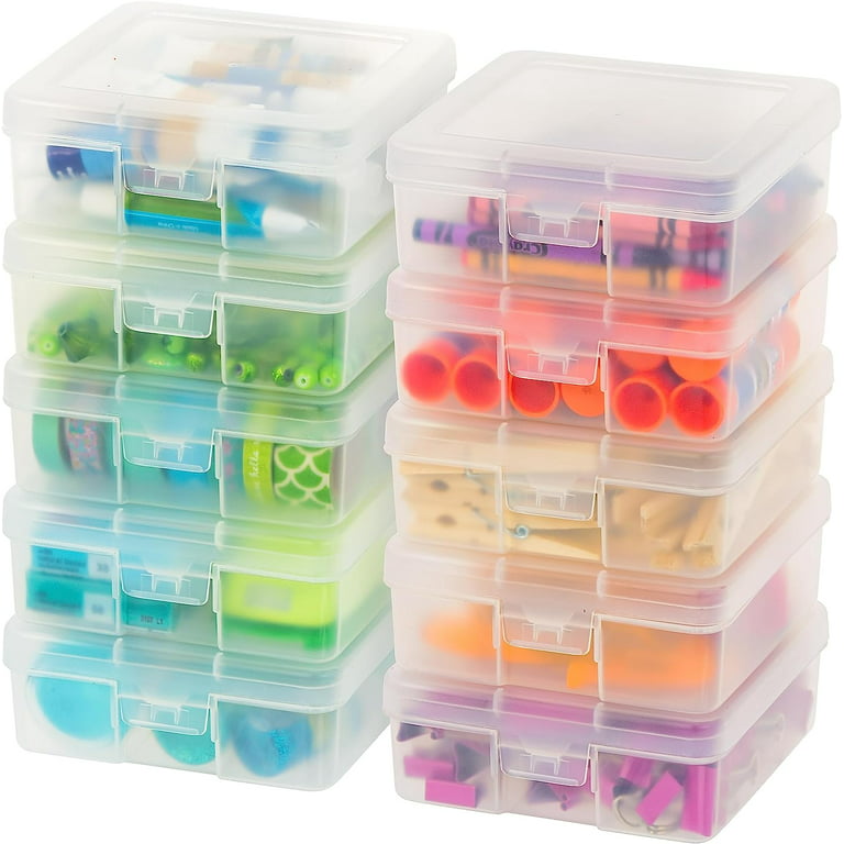 Citylife 1.3 QT 10 Packs Small Storage Bins with Lids Clear Plastic Kids  Craft Storage Bins