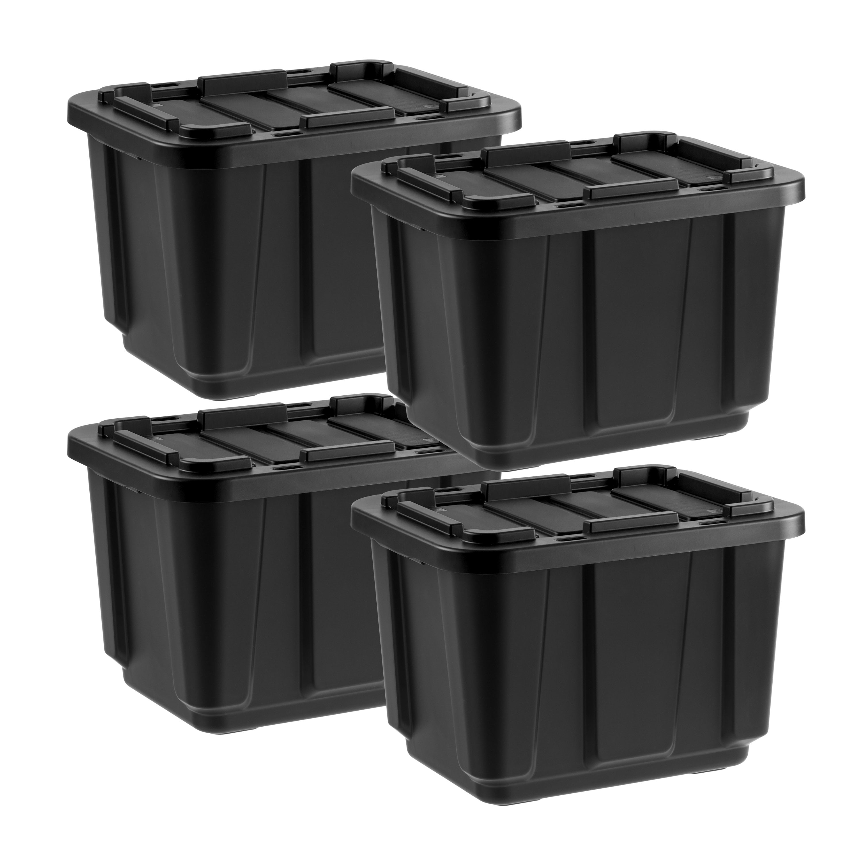 Black Heavy-Duty Stackable Plastic Storage Bins with Lids, Set of 4