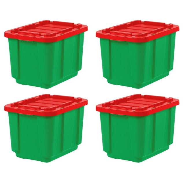 IRIS USA 11.5Gal/46Qt Heavy-Duty Stackable Plastic Holiday Storage Bin Tote Container with Quick Snap Lid - 4 Pack