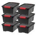 thumbnail image 1 of IRIS USA 13 Qt Stackable Plastic Storage Bins with Lids, 6 Pack - BPA-Free, Made in USA - Garage Organizing Solution, Latches, Durable Nestable Containers, Secure Pull Handle - Black, 1 of 6