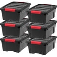 thumbnail image 1 of IRIS 13 Qt Stackable Plastic Storage Bins with Lids- Garage- Black, 6Pk, 1 of 6