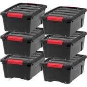 IRIS 13 Qt Stackable Plastic Storage Bins with Lids- Garage- Black, 6Pk
