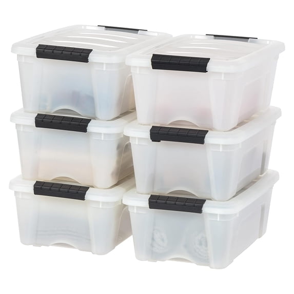 IRIS USA 13 Qt Storage Bin, Stackable Containers, Tote Organizers with Lids, Pearl, 6 Pack