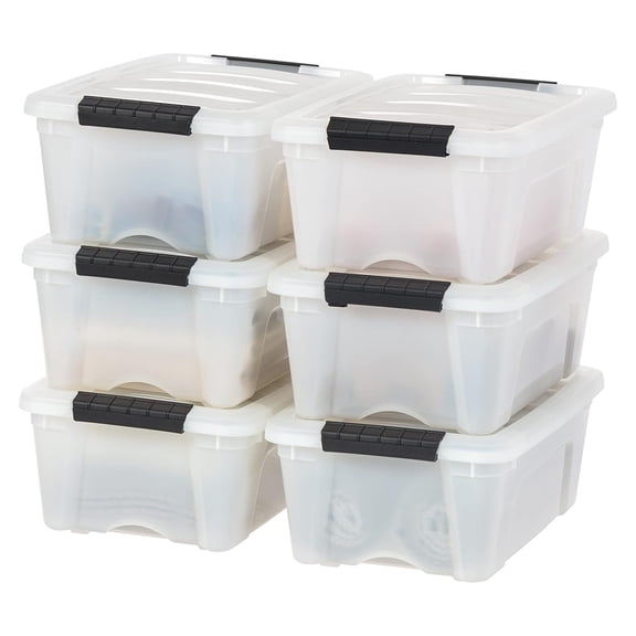 IRIS 13 Qt Stackable Plastic Storage Bins with Lids, discrete- Pearl, 6Pk
