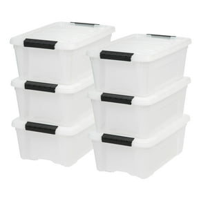 IRIS 13 Qt Stackable Plastic Storage Bins with Lids, Discreet- Pearl, 6Pk