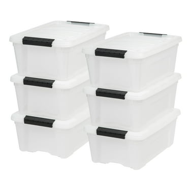 IRIS USA 13 Qt Stackable Plastic Storage Bins with Lids, 6 Pack, Made in USA - Discreet Organizing Solution, Latches, Durable Nestable Containers, Secure Pull Handle - Pearl