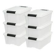 IRIS 13 Qt Stackable Plastic Storage Bins with Lids, Discreet- Pearl, 6Pk