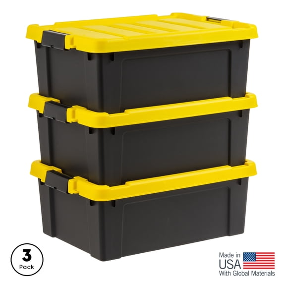 IRIS 12 Gallon Black Plastic Latching Storage Bin with Lid Tote, Plastic Storage Container with Lid, 3-Pack