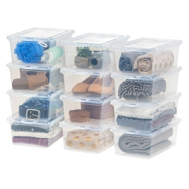 IRIS USA 12 Pack 6qt Plastic Storage Bin Tote Organizing Container with Latching Lid, Shoe Box, Clear