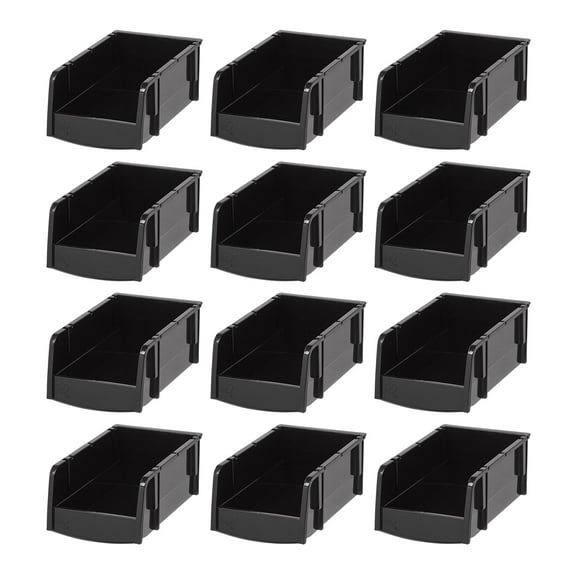 IRIS USA 12 Pack X-Small Plastic Open Front Stackable Storage Bin, Black