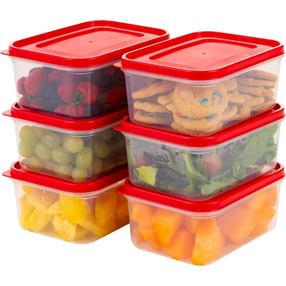 IRIS 12 Piece Meal Prep Containers, 45oz, 6BPA-Free, Microwave/Dishwasher/Freezer Safe, Clear/Red