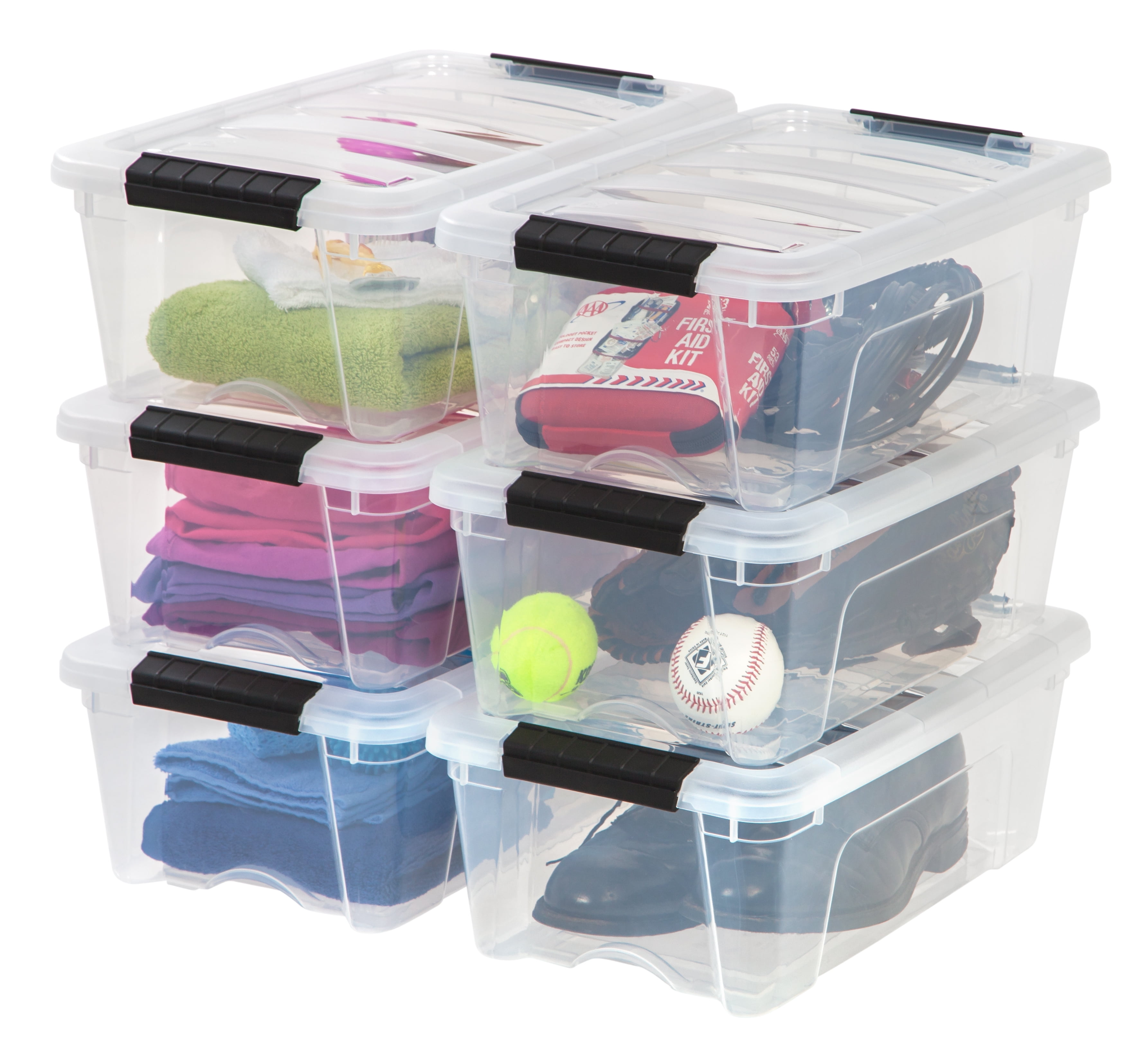 IRIS USA 12 Qt Clear Plastic Storage Box with Latches, 6 Pack