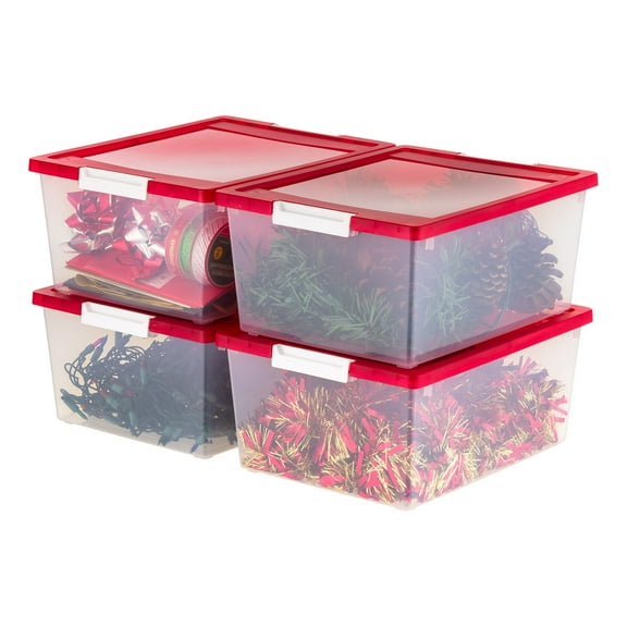 IRIS USA 12 Qt. Plastic Holiday Storage Bins Containers with Lids, Clear - 4 Pack