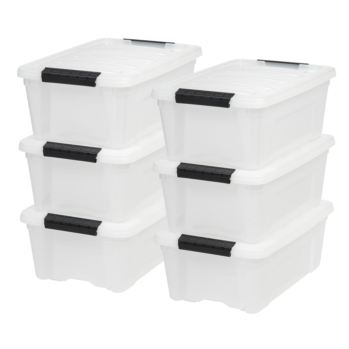 IRIS USA 6Pack 12qt Stackable Plastic Storage Bins with Lids and Latching  Buckles, Pearl