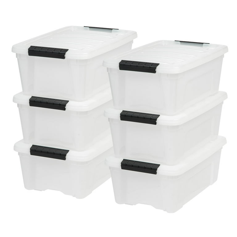 Iris 19, 32, and 53 Quart Stack & Pull Box, Clear with Black Handles, Nestable and Stackable