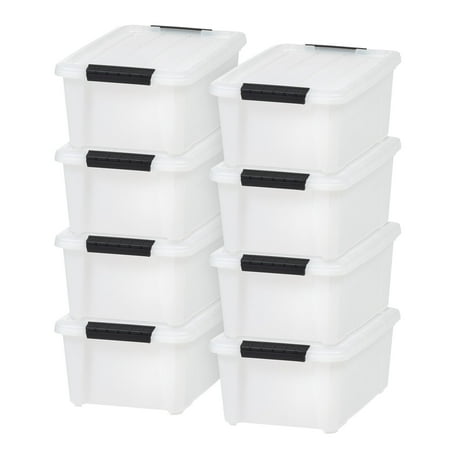 IRIS 13.5 Qt Stackable Plastic Storage Bins with Lids and Latching Buckles, Pearland, 8Pk