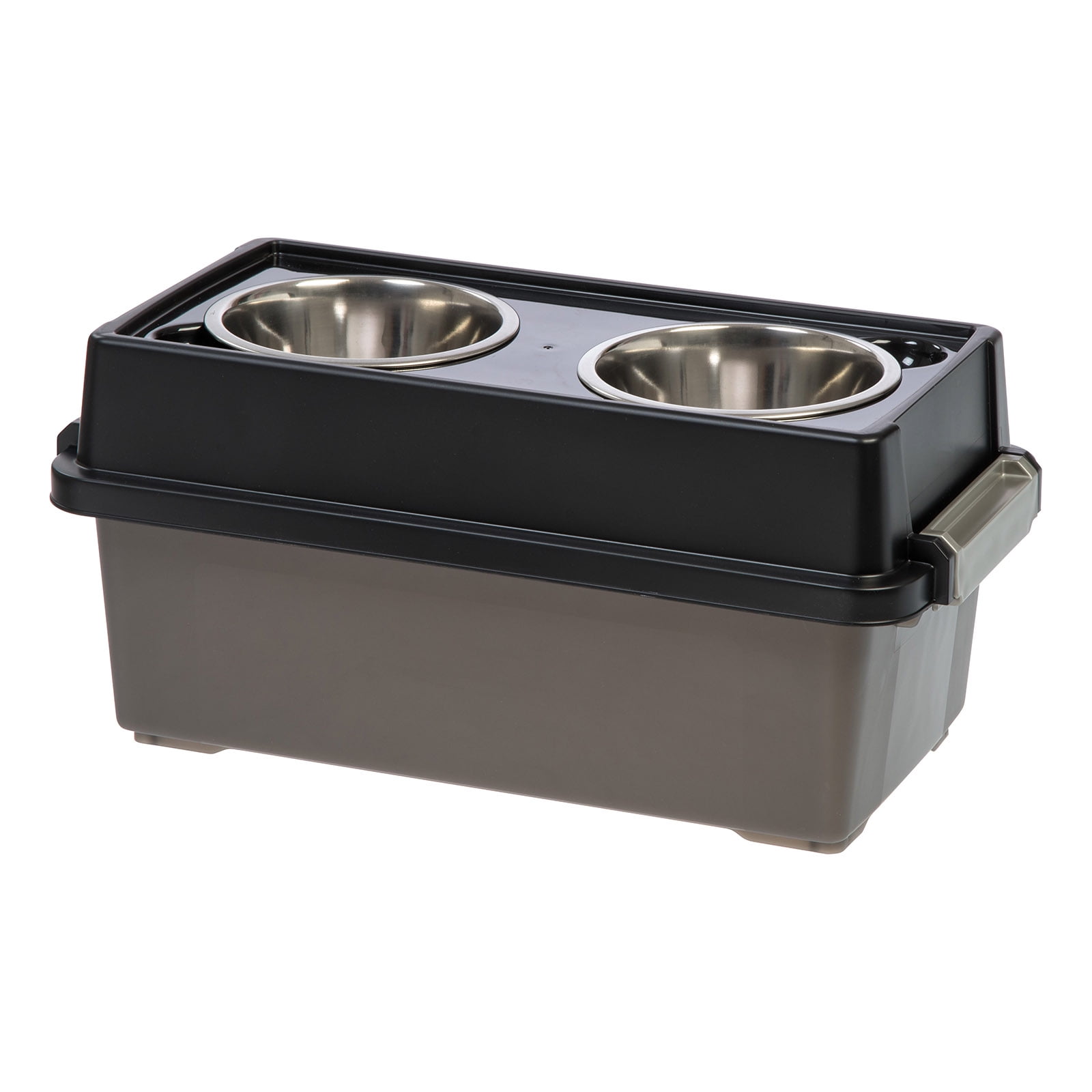 IRIS 13 Lbs/12 Qt Medium Elevated Dog Food Bowl with Airtight Pet Food Storage Container, Black