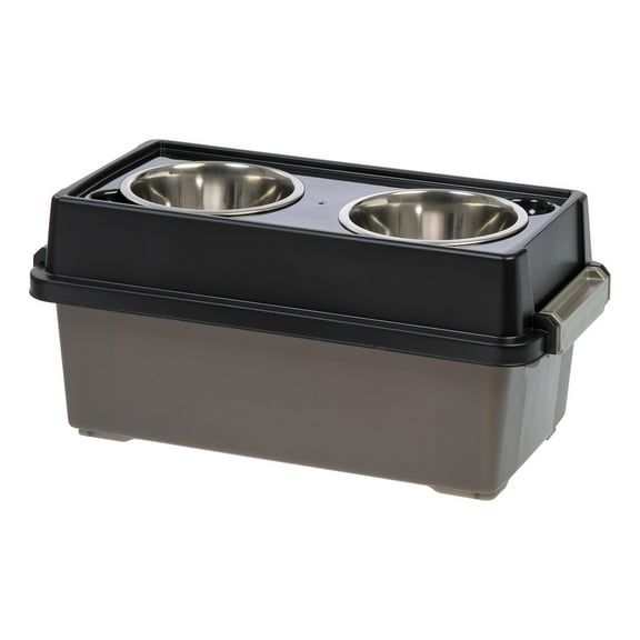 IRIS USA 13Lbs/12qt Medium Elevated Dog Food Bowl with Airtight Pet Food Storage Container, Black