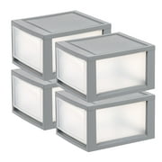 IRIS USA, 14.5 Qt. Medium Plastic Stackable Storage Drawers, Modular, Gray Clear, Set of 4