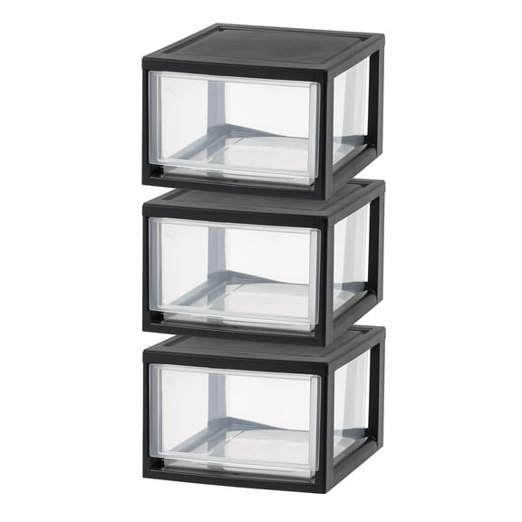 IRIS 14.5 Qt Medium Plastic Stacking Drawer, Black