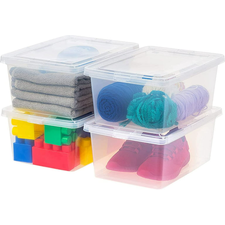 IRIS USA 14.5 Quarts Plastic Storage Container Bin with Latching Lid, 4  Pack, Nestable Box Tote Closet Game Organization Teacher Tools Art Supplies
