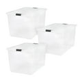 thumbnail image 1 of IRIS USA 144 Quart Stackable Plastic Storage Bins with Lids and Latching Buckles, 3 Pack, Containers with Lids, Durable Nestable Closet, Garage, Totes, Tubs Boxes Organizing, Clear, 1 of 5