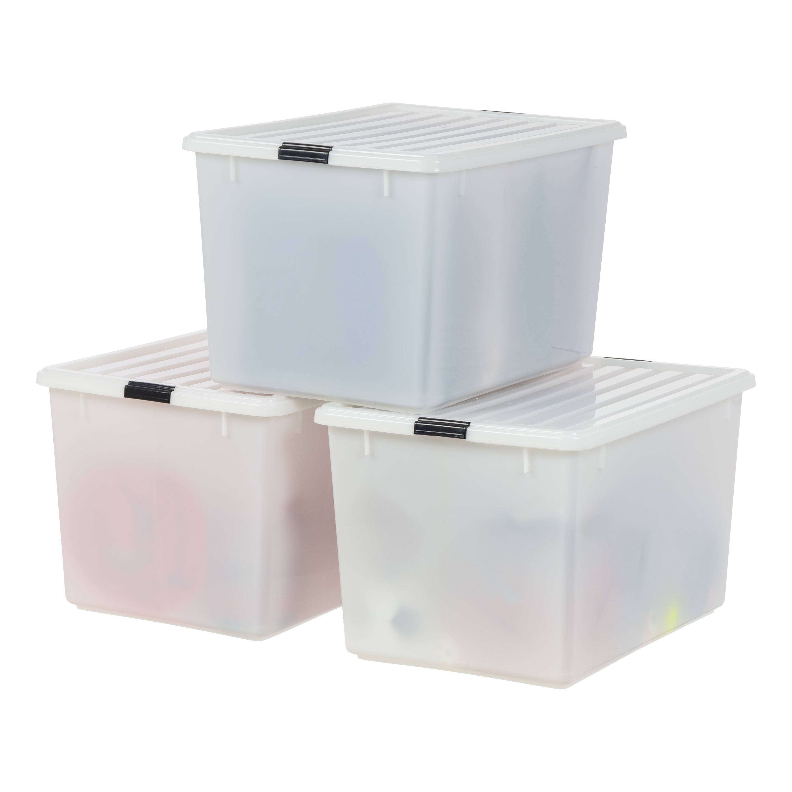 Pearl White Stackable Plastic Storage Bins with Lids, 144 Quart, 3 Pack