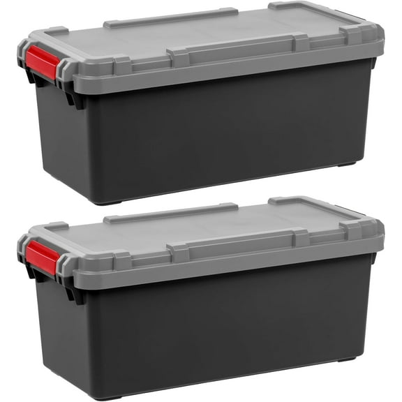 IRIS USA, 15-Gallon, Lockable Storage Trunk Box, Plastic, Black/Gray, 2Pk