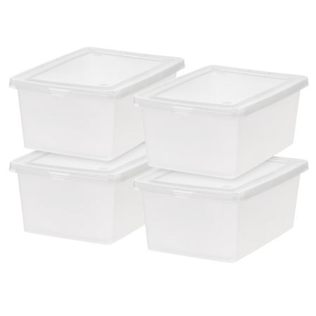 IRIS 15 Qt Clear Storage Box, Plastic Stackable Bin with Lid, 4Pk
