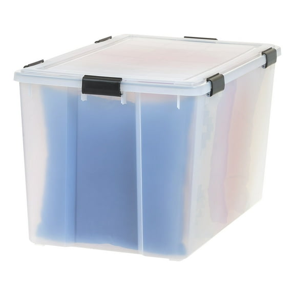 IRIS USA 156 Qt Storage Box with Gasket Seal Lid, BPA-Free,  - Heavy Duty Moving Containers with Tight Latch, Weather Proof Tote Bin, WEATHERPRO - Clear/Black
