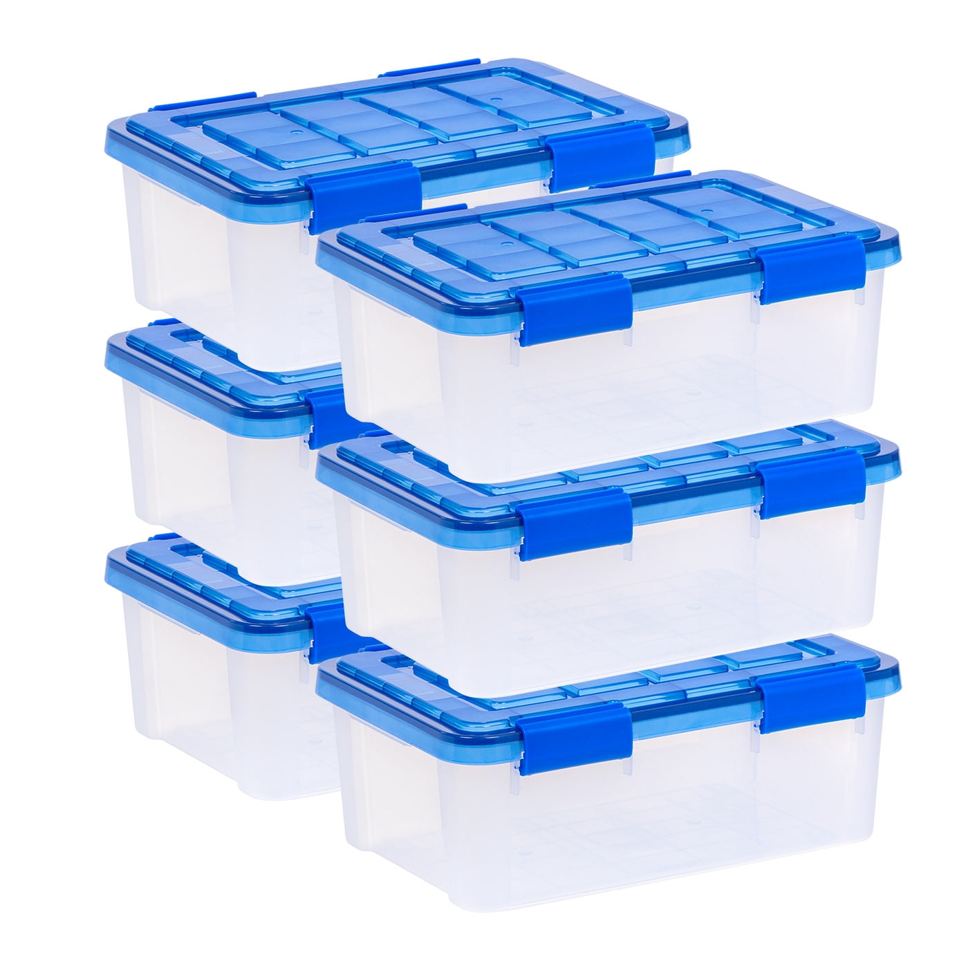 Iris 4 Gallon Clear Plastic Storage Boxes with Blue Lid, Pack of 6