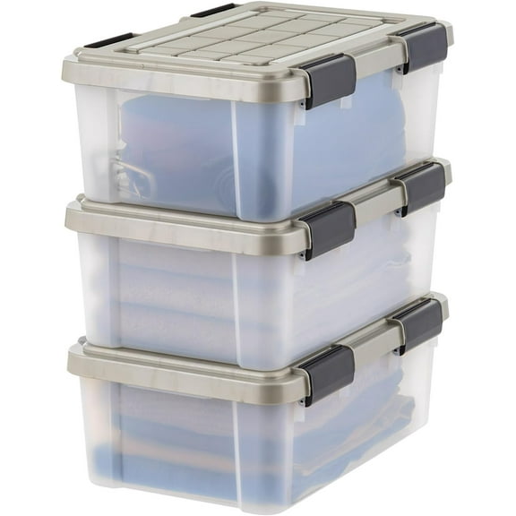 IRIS USA 16 Qt Storage Bins with Gasket Seal Lid, Clear/Chrome, 3Pk