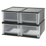 IRIS USA 17 Qt. Plastic Drawer Storage Organizer Stacking Drawers, 4-Pack, Stackable Unit with Sliding Drawer for Clothes Bedroom Kitchen Under Sink Pantry Craft Room Bathroom Dorm Office, Black