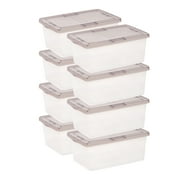 IRIS USA, 17 Qt. Stackable Box, Plastic Storage Bins with Lids, Clear, Gray Lid, Set of 8