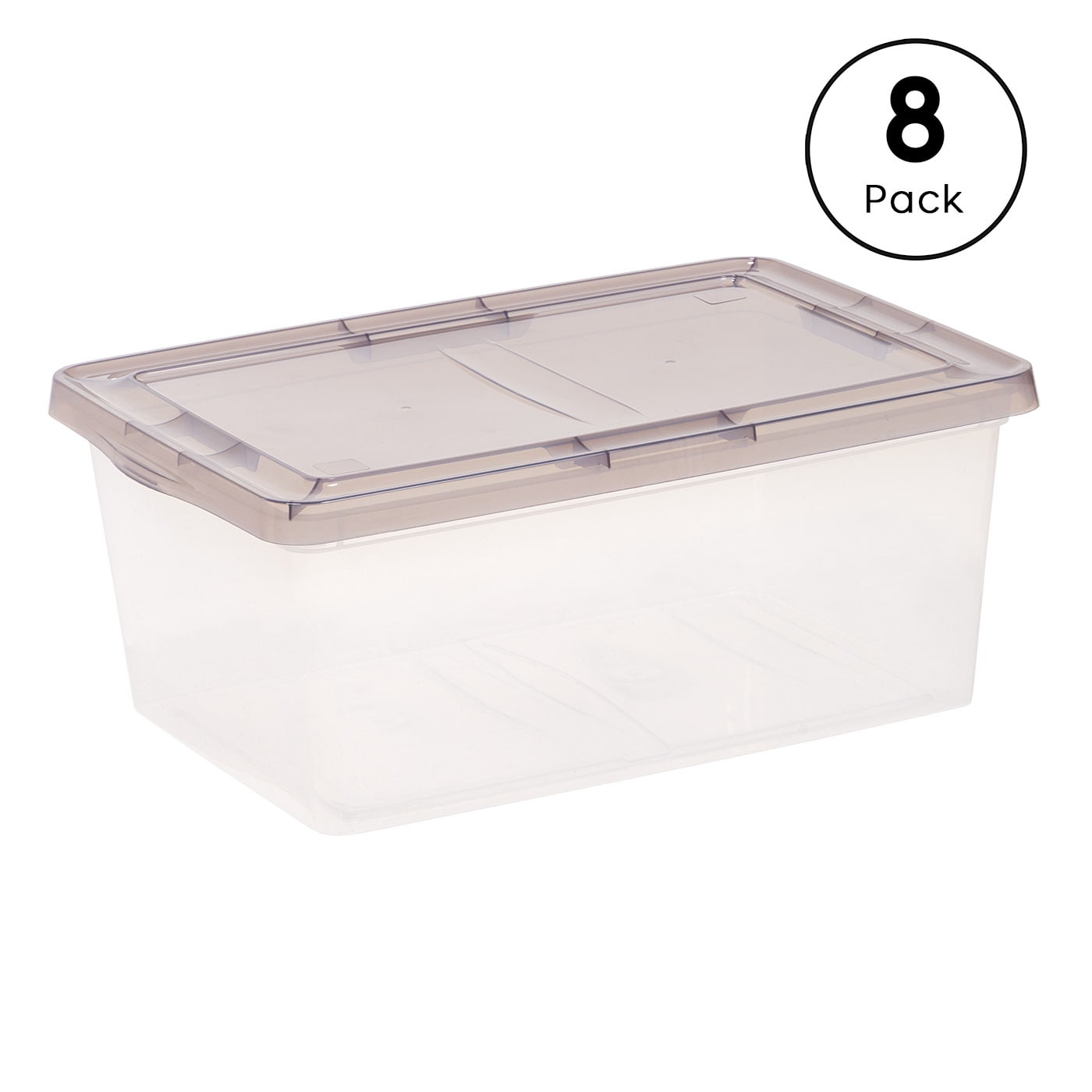 Clear Stackable Plastic Storage Bins with Gray Lids, Set of 8