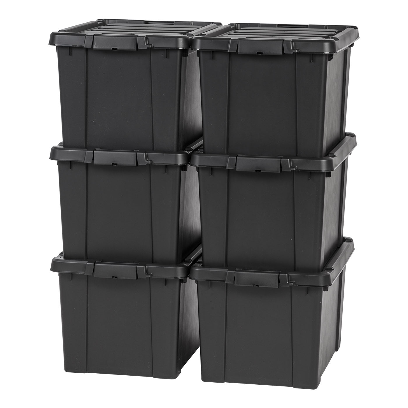 IRIS USA 19 Gallon Black Heavy Duty Stackable Plastic Storage Bins with Lids