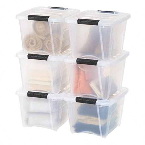IRIS USA 19 QT Plastic Storage Box with Lid and Latches - 6 Pack - BPA-Free See-Through Organizing Solution Durable Nestable Stackable Containers Secure Pull Handle - Clear