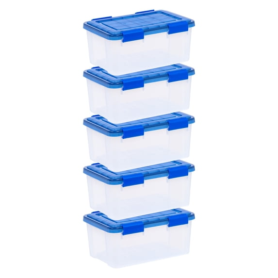 IRIS USA, 18 Quart WeatherPro Plastic Storage Boxes, Blue, Set of 5